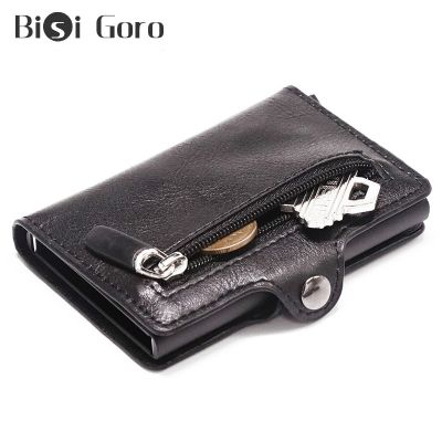（Layor wallet）กระเป๋าสตางค์ผู้ชาย,กระเป๋าเงินแบบมีกระดุม Rfid BISI GORO กระเป๋าสตางค์หนังพียูเล็กกระเป๋าเงินใส่บัตรอะลูมิเนียมกระเป๋าเงินแบบบางแบบพกพากระเป๋ากระเป๋าเงินเล็กเงิน