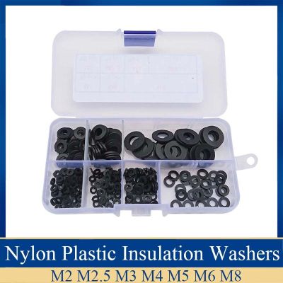 250PCS Nylon Plastic Insulation Washers M2 M2.5 M3 M4 M5 M6 M8 Black Nylon Spacers Seals plastic washers Set Gasket Ring Kit