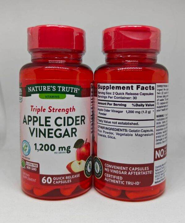 Nature's Truth Apple Cider Vinegar Capsules Nature’s Truth Apple Cider Vinegar 1200 mg per serving กระปุกละ 60