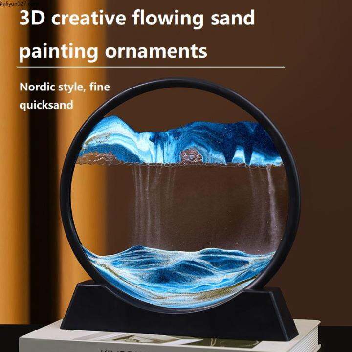 ☃Moving Sand Art Picture Round Glass 3D Deep expressivity back Sea ...