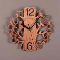 Q9QF Wooden Tree Shape Wall Clock Hanging DIY Round Watches Battery Operated For Office Living Room Home Decoration Supplies