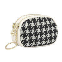 GDS กระเป๋าสตางค์นามบัตรผู้หญิงแฟชั่นซิปคู่ลาย Houndstooth หนังเหมาะสำหรับออกเดท