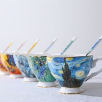 High Quality Fine Bone China Van Gogh Coffee Cups With Saucer Espresso Sets Drinkware For Home Free Shipping