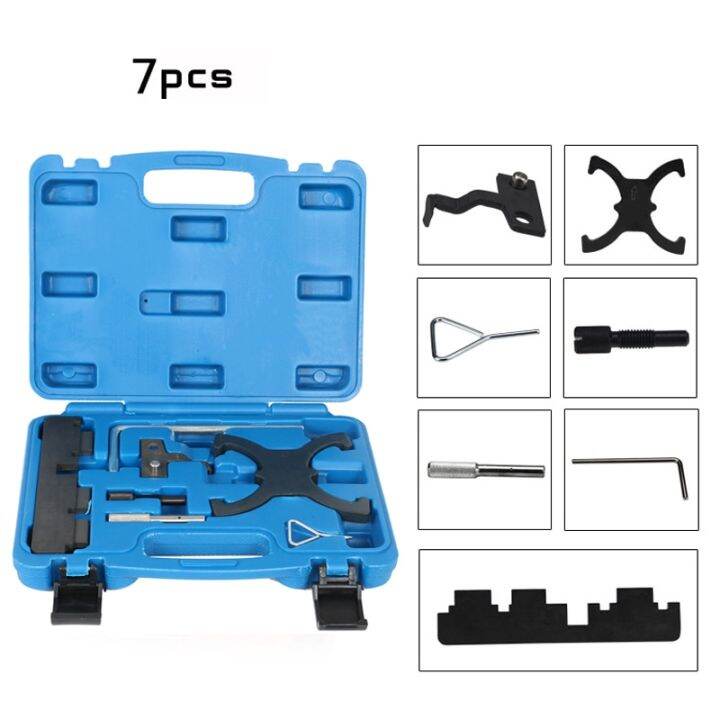 ชุดคิทเครื่องมือจับเวลาเครื่องยนต์7ชิ้นสำหรับรถฟอร์ดโฟกัส1-6เครื่องมือเพลาลูกเบี้ยวตัวล็อกเพลาลูกเบี้ยวจับเวลาสายพาน