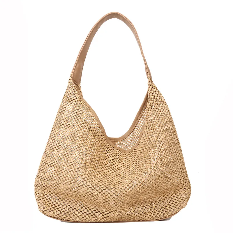 Nice Pies Women's Beach Straw Handbag Woven Tote Fishing Net Beach Bag  Large Capacity Mesh Rope Combination Handbag