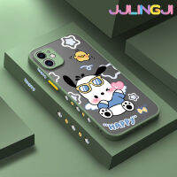 Jlingji เคสสำหรับ iPhone 11 11 Pro 11 Pro Max มีน้ำค้างแข็งโปร่งใสลายการ์ตูนแฮปปี้ Pochacco แบบแข็งขอบสี่เหลี่ยมด้านข้างเคสนิ่มป้องกันกล้องปลอกซิลิโคนกันกระแทก