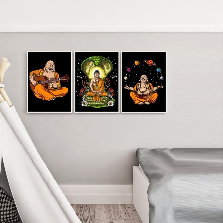 wall-art-ภาพพระพุทธรูปกีตาร์-cobra-สมาธิบนผ้าใบตกแต่งบ้านโปสเตอร์พระพุทธรูป-space-jongleur-สำหรับห้องนั่งเล่นพิมพ์