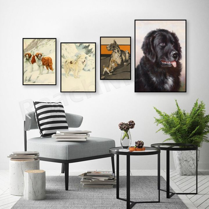 โปสเตอร์สายพันธุ์สุนัขที่มี-great-dane-saint-bernard-newfoundland-english-setter-malamute-และ-cocker-spaniel-การตกแต่งผนังที่สมบูรณ์แบบสำหรับคนรักสัตว์