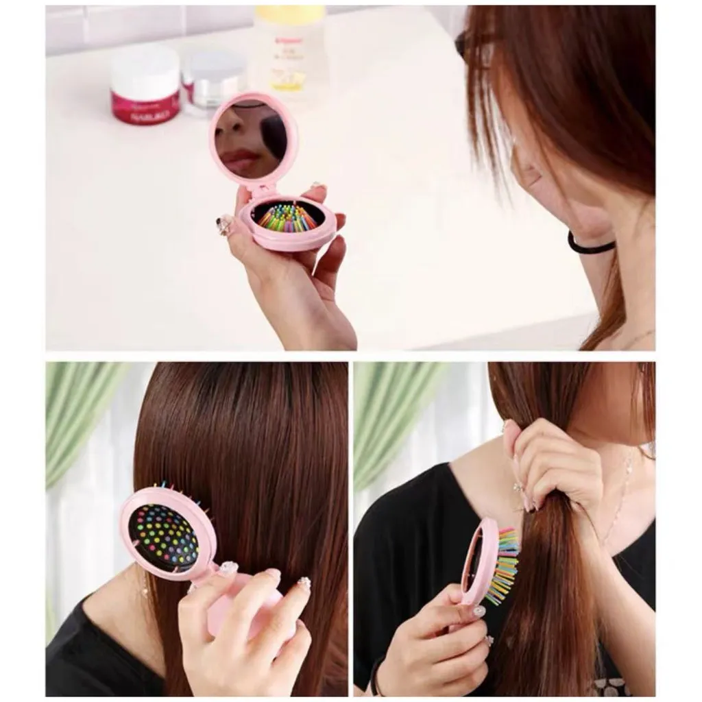 be) Cute Folding Hair Brush With Mirror Pocket Size Comb easy to use |  Lazada PH