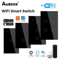 ♞₪☒ AUBESS Wifi Smart Switch Bluetooth Alexa Google APP Voice Control Neutral Wire Required Install Touch Light Switch Alexa