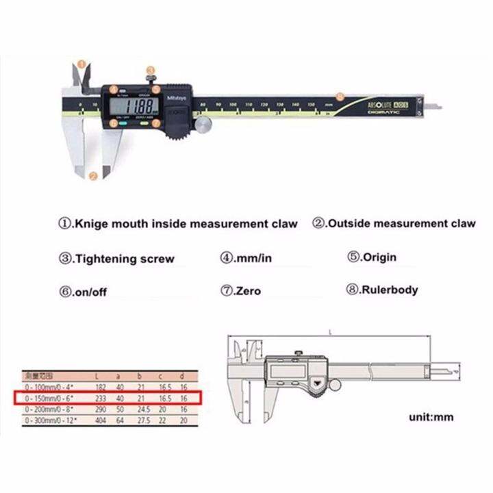 สัมบูรณ์0-150มม-0-01สแตนเลสไม้บรรทัดอิเล็กทรอนิกส์คาลิเปอร์ไมโครมิเตอร์-lcd