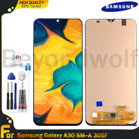 Beyondwolf จอ OLED สำหรับ Samsung Galaxy A30/A305F หน้าจอดิจิตอลสัมผัสหน้าจอ LCD รองรับลายนิ้วมือสกรีนพร้อมกรอบกลางสำหรับ Samsung Galaxy A30 SM-A305F