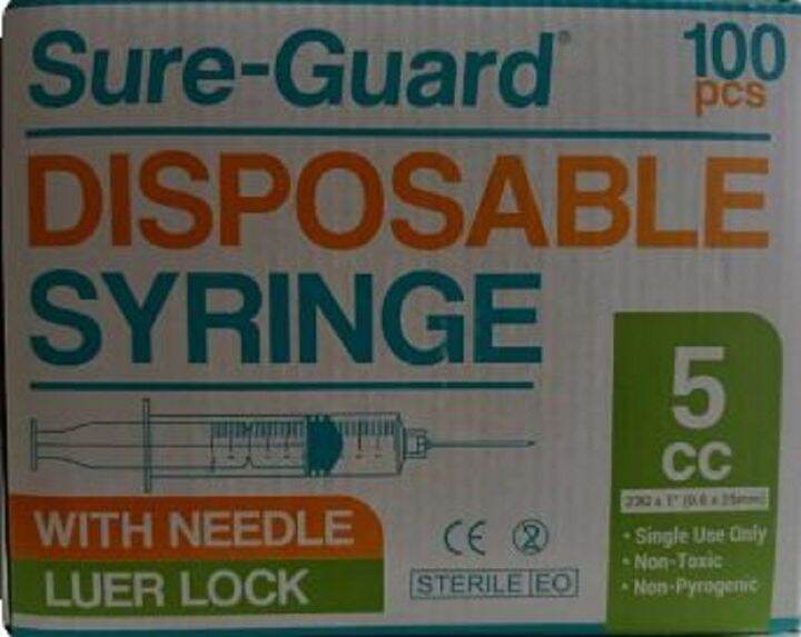 DISPOSABLE SYRINGE SURE GUARD N/A 5CC, LUER TIP LOCK, 100 PIECES PER