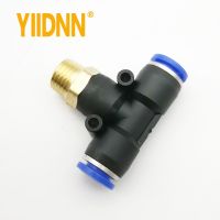 Pneumatic Fitting PB T-shaped Positive Tee Quick Joint Air Connector Male-thread Pneumatic Connector 1/21/43/81/8 Pipe Fittings Accessories