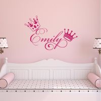 Girls Name Wall Decals Personalized Sticker Crown Baby Girl Nursery Decal Bedroom Removable Sweet Decoration Art Stickers S156