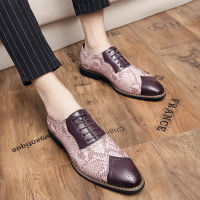 NEW Mens Dress Shoes New Snakeskin pattern Brogue Man Leather Shoes Vintage Carved Formal Business Flats Male Wedding Shoes