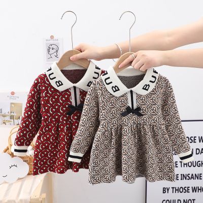 Girls Dress Baby Autumn Clothes Winter Princess Children Cloth Pullover Knitted Dressrs 1-6age Kids Tops long sleeves Bow Dress
