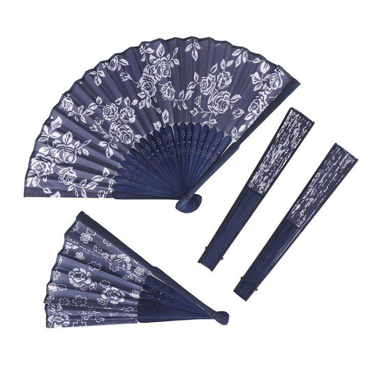 cw-blue-fabric-hand-fan-wedding-party-favor-gifts-1-piece-chinese-style-flower-design-folding-fan-pattern-art-craft-ornaments-decor