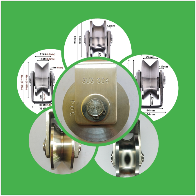 BABEDUO【Rapid delivery】2PCS 2 Inch V/U/H Type Pulley Roller 304