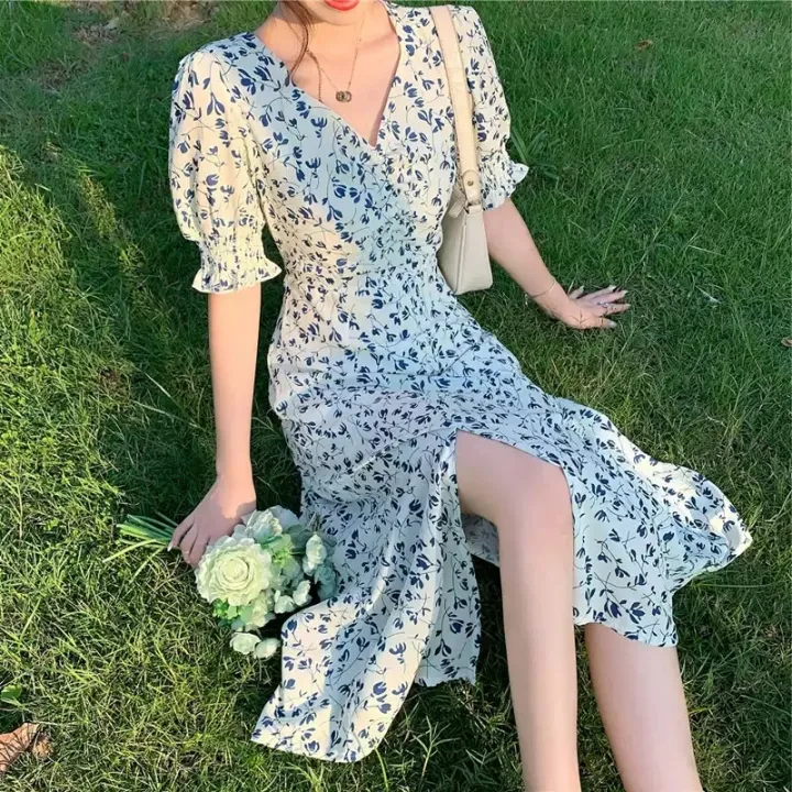 KoreanDress🌻เดรส🌻เดรสย้อนยุคฝรั่งเศสหวานรักครั้งแรกชุดเอวยาวลดน้ำหนักหรูหราคอวีชีฟองดอกไม้ชุดสำหรับผู้หญิง – No Brand >>> top1shop >>> lazada.co.th 🇹🇭 🇹🇭 🇹🇭🛒🛍🛒