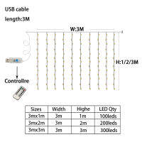 3M LED USB Power Remote Control Curtain Fairy Lights Christmas Garland Lights LED String Lights Party Garden Home Wedding Decor