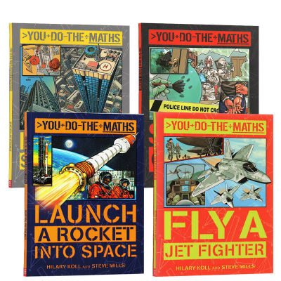 English original you do the math series 4 volumes of ubiquitous mathematical applications childrens natural science cartoon picture books launch a rocket in space / solve a crime