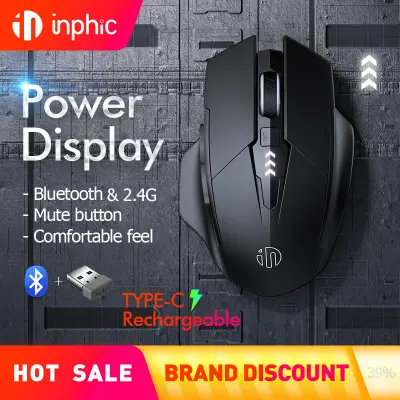 เมาส์ไร้สาย bluetooth Inphic A1 Wireless mouse Rechargeable (มีแบตในตัว) (ปุ่มเงียบ) (Battery Indicator) เมาส์โน๊ตบุ๊ค for MacBook Tablet Laptop Computer Desktop PC