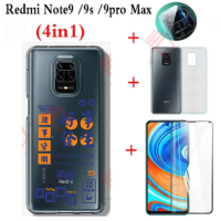 (4in1) สำหรับ Redmi Note 9 / Note 9s / Note 9pro เคสโทรศัพท์ ฟิล์มกระจกนิรภัย กระจกเทมเปอร์ ฟิล์มกันรอยหน้าจอ คาร์บอนไฟเบอร์ ฟิล์มด้านหลัง กระจกเทมเปอร์ ฟิล์มป้องกัน