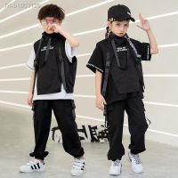 ▪ Black Kid Hip Hop Clothing T Shirt Top Tactical Cargo Pants Sleeveless Jacket Vest Girls Boys Jazz Dance Costume Clothes Wear