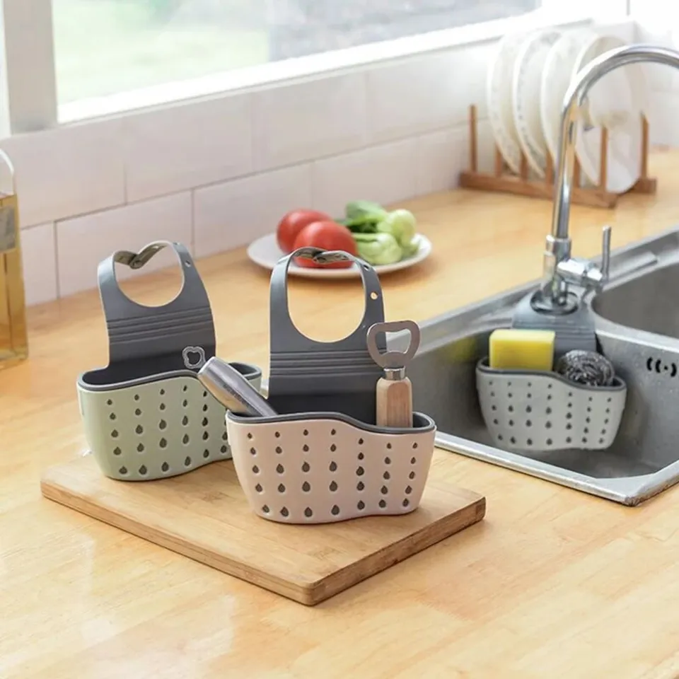 Multifunctional 304 Stainless Steel Kitchen Sink Sponge Holder Sink  Organizer Dish Drainer Tray Soap Dish Adjustable Hanging Board