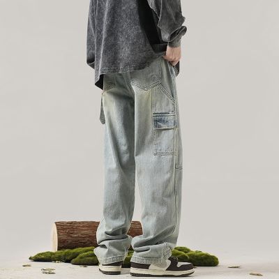กางเกงหลวมทรงตรงกางเกงยีนส์ผู้ชาย MODE Korea ใหม่,ฮิปฮอปลำลองทรงแบ็กกี้ยีนส์มีกระเป๋าหลายกระเป๋า