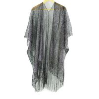 สตรีฤดูร้อน Metallic Glitter สีทึบเสื้อคลุมชุดว่ายน้ำยาว Tassels ไม่สมมาตร Hem เสื้อคาร์ดิแกน Kimono Sheer ถักผ้าคลุมไหล่ Beachwear