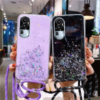 เคสโทรศัพท์สำหรับ OPPO Reno 10 Reno10 Pro Plus Pro + 5G อุปกรณ์สวมครอบพร้อมสายคล้องไหล่ใสเนื้อนิ่มลายท้องฟ้าเต็มไปด้วยดวงดาวส่องแสงเป็นประกายระยิบระยับสุดหรู