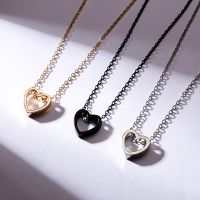 Simple Hollow Heart Couple Necklace for Woman Men Punk Black Silver Color Metal Pendant Chain Necklace Fashion Jewelry Gift Fashion Chain Necklaces
