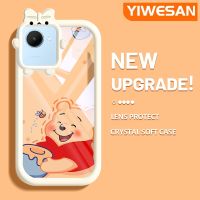 YIWESAN เคสสำหรับ Realme C30 C30s Narzo 50i Prime เคสซิลิโคนอ่อนชัดเจนช้อนส้อมมีดหมีพูห์ลายการ์ตูนวินนี่สีสันสดใสเลนส์กล้องถ่ายรูปสัตว์ประหลาดน้อยปิดคลุมป้องกันการกระแทกโปร่งใส