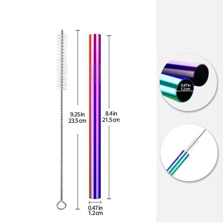 6-bubble-tea-straws-21-5-cm-stainless-steel-straw-12-mm-wide-drinking-straws-reusable-with-2-cleaning-brushes