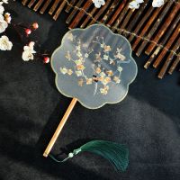 Chinese Style Embroidery Classical Cheongsam Catwalk Long Handle Circular Fan Hanfu Double-Sided Antique Gift Photo Match