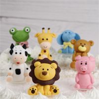 Pink Pig Elephant Frog Animal Cake Topper Baby Theme Birthday Party Decoration Jungle Lion Tiger Dessert Cupcake Baking Supplies
