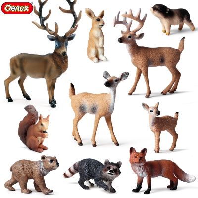 ZZOOI Oenux 10PCS Forest Wild Animals Model Set Deer Fox Squirrel Rabbit Action Figures Miniature Cute Cake Toppers Xmas Gift Kids Toy