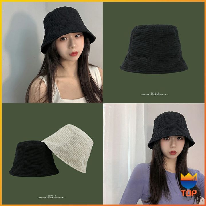 top-fashion-พร้อมส่งจากไทย-หมวกบัคเก็ต-ลายผ้าย่น-ดีไซญี่ปุ่นออกแบบ-หมวกแฟชั่น-bucket-hats