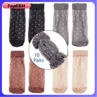 FUYE83644คริสตัลฤดูร้อนไหม KAOS Kaki Pendek Mata Kaki จุดถุงเท้าผ้าโปร่งตัดจีบถักบาง