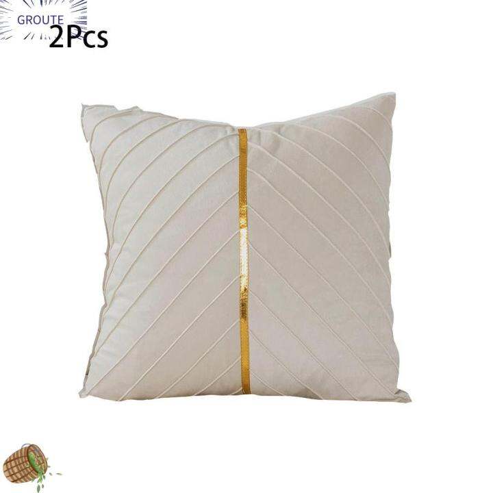 GROUTE 2 Pcs Velvet Gold Pillow Covers 18x18 Inch White Velvet Throw