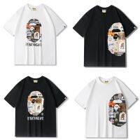 BAPE เสื้อยืดแขนลำลองขาสั้นพิมพ์ลายการ์ตูนหัวลิงใหญ่ด้านข้างแบรนด์ญี่ปุ่น2023SS