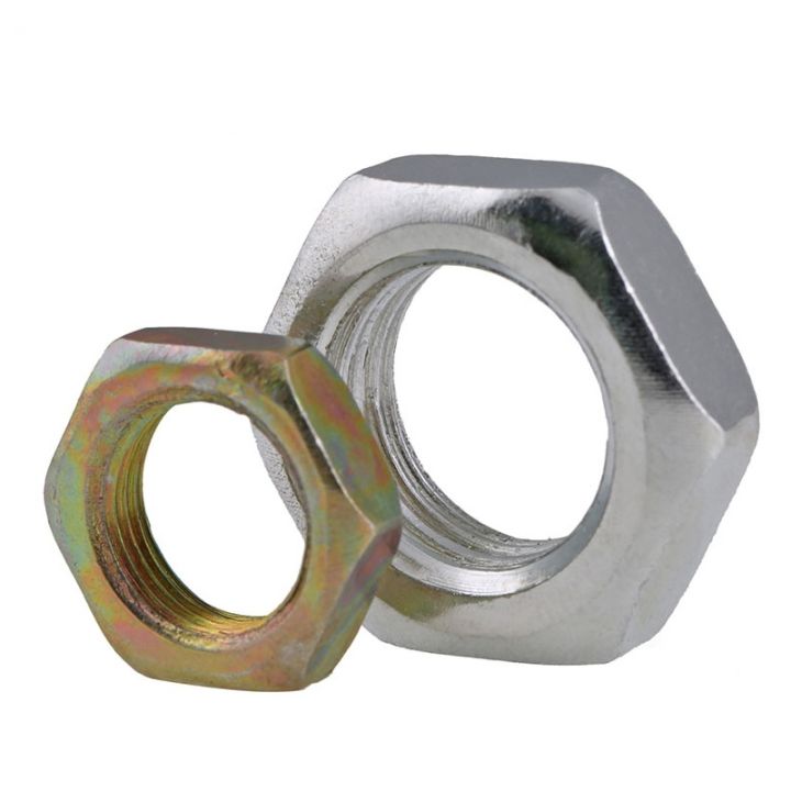 10pcs-lot-carbon-steel-color-zinc-nut-pitch-1mm-fine-teeth-hex-nut-thin-flat-screw-cap-m8-m10-m12-m14-m16x1mm