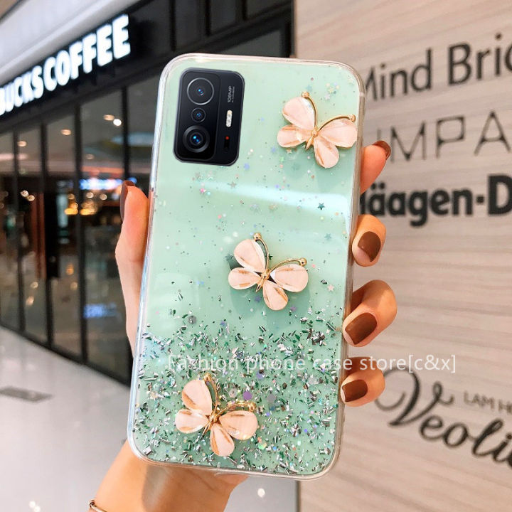 เคสโทรศัพท์-xiaomi-11t-pro-mi-11-lite-5g-ne-mi-10t-pro-phone-case-เคสใสสีสันสดใสแบบใหม่เคสกลิตเตอร์ฟอยล์สีเงินรูปผีเสื้อ3d-แบบนิ่ม2021