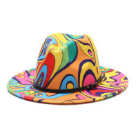 มัดย้อม Fedora หมวกสำหรับผู้หญิง Multicolor ฤดูร้อนปีกกว้าง Boho หมวกเลดี้สุภาพบุรุษที่สง่างามปีกกว้างผสมแจ๊สปานามา T Rilby หมวก