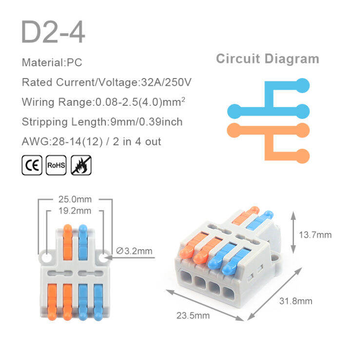 คอนเนคเตอร์ตัวนำสายด่วนขนาดเล็ก-universal-compact-2-3-pin-splicing-push-interminal-block-1-เข้าหลายออกพร้อมรูยึด-tutue-store