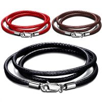 Stainless Steel Black Lobster Clasp Waxed Leather Braided Rope Cord Necklace Men Women Jewelry Gift Choker Long Chain on Neck