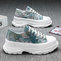 ♚♀ Low-cut canvas shoes thick bottom increased personality trend fashion casual shoes non-slip wear-resistant baotou cloth shoes mens shoes trendy shoes