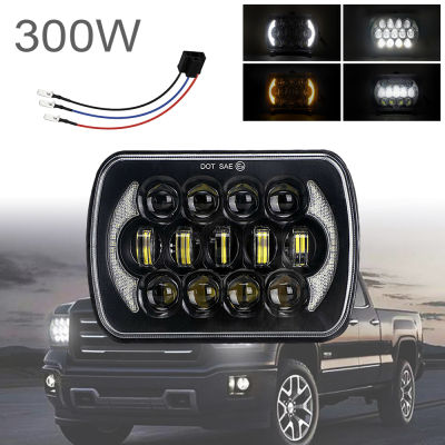 5X7/7X6นิ้ว300W ไฟหน้าสแควร์สีขาว & Amber Light DRL แบบไดนามิกลำดับไฟเลี้ยว Fit สำหรับ Toyota Pickup Truck